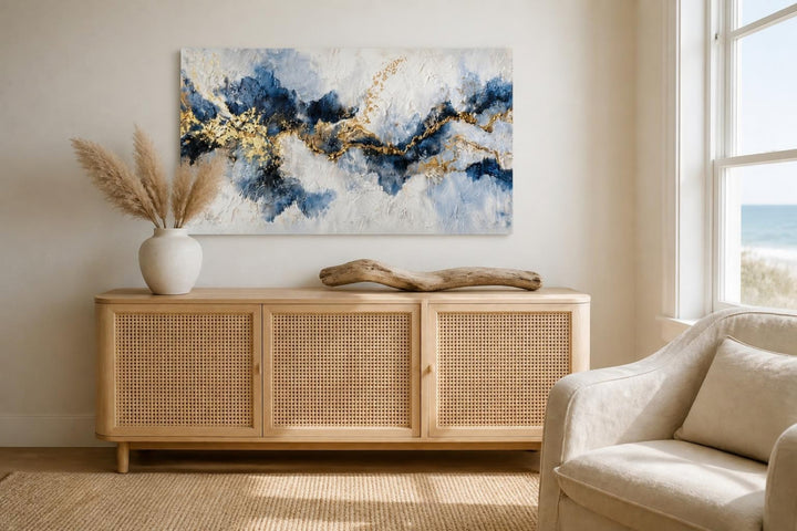 Tableau Abstrait "Éclat Saphir & Or" – Art Moderne et Texturé ( 120 cm X 80 cm )