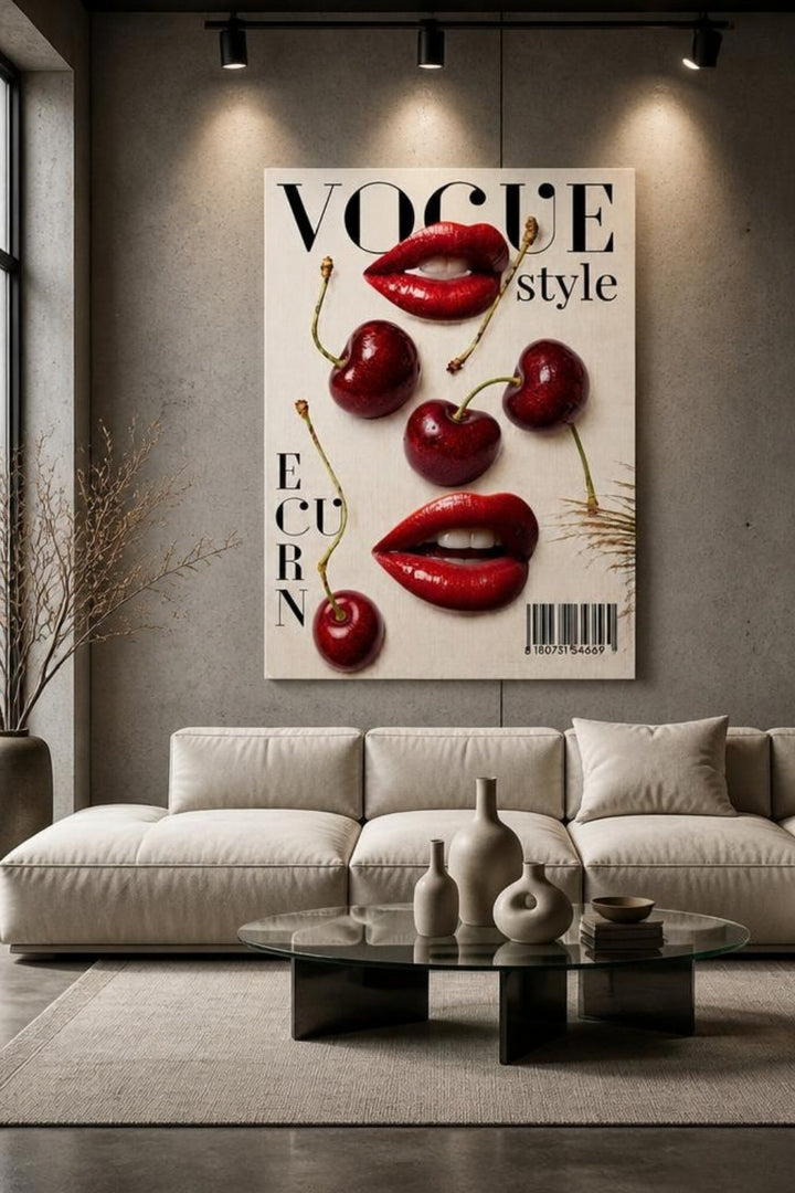 Tableau Décoratif "Vogue Style" – Lèvres Glamour et Cerises Pop Art