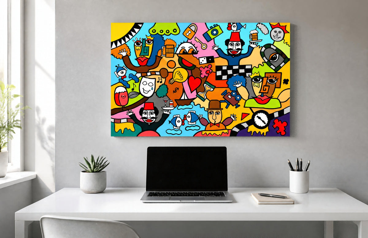 Tableau Néo-Cubiste "Dédale Créatif" – Pop Art & Imagination ( 120 cm X 80 cm )