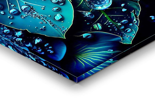 tableau décoratif  feuille bleut  tropicale - vinyle sur mdf 5mm - 80x140 cm