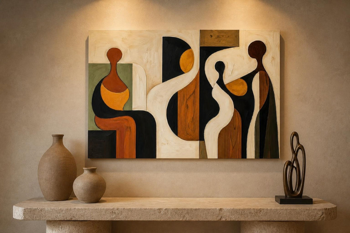 Tableau Abstrait "Harmonie Terrestre" – Art Moderne & Cubisme ( 100 cm X 80 cm )