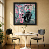 Tableau Pop Art "Who's The Boss" – Panthere Rose et Panthere Noire ( 100 cm X 100 cm )