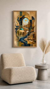 Tableau Décoratif "Sagesse d'Orient" – Calligraphie & Architecture Abstraite ( 100 cm X 60 cm)