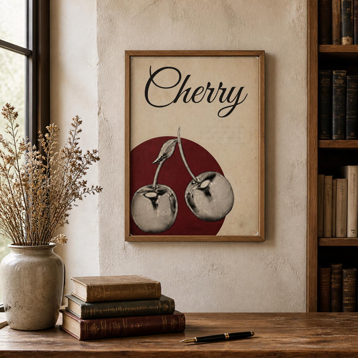 Tableau Décoratif Vintage "Cherry" – Illustration Rétro & Poésie