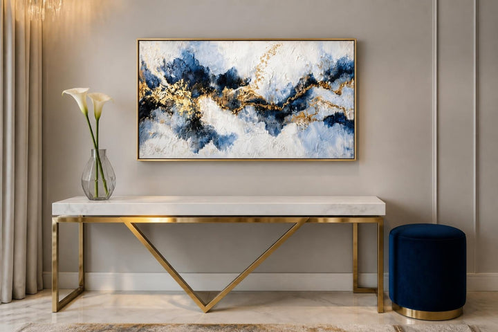Tableau Abstrait "Éclat Saphir & Or" – Art Moderne et Texturé ( 120 cm X 80 cm )
