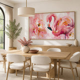Élégance Rose : Flamant et Pivoine en Mouvement (  120 x 80 cm )