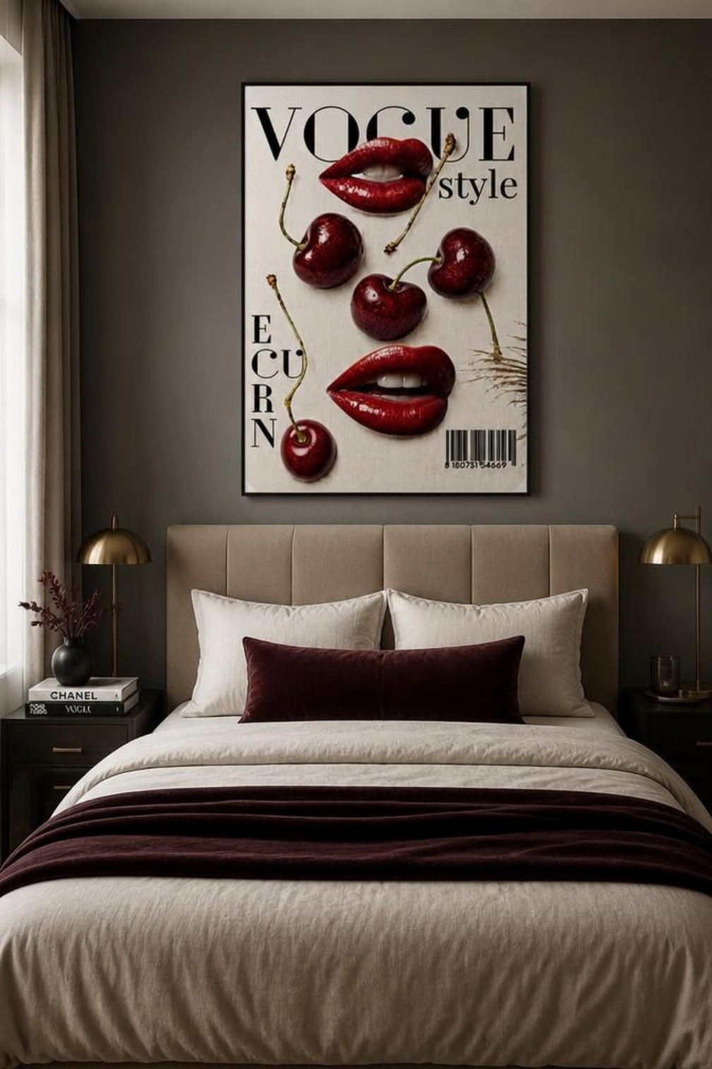 Tableau Décoratif "Vogue Style" – Lèvres Glamour et Cerises Pop Art