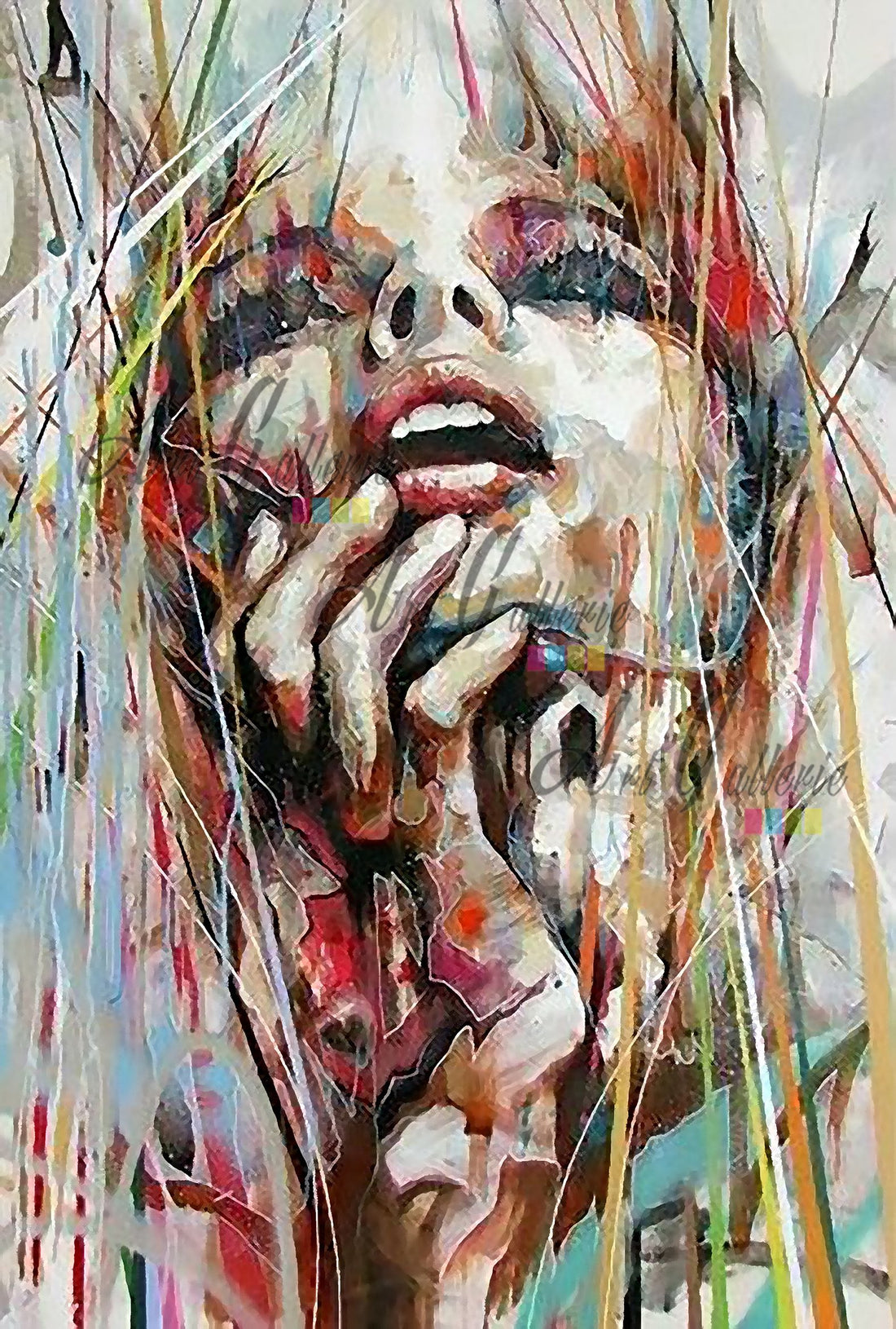 Tableau décoratif - portrait féminin peinture - 80 x 120 cm