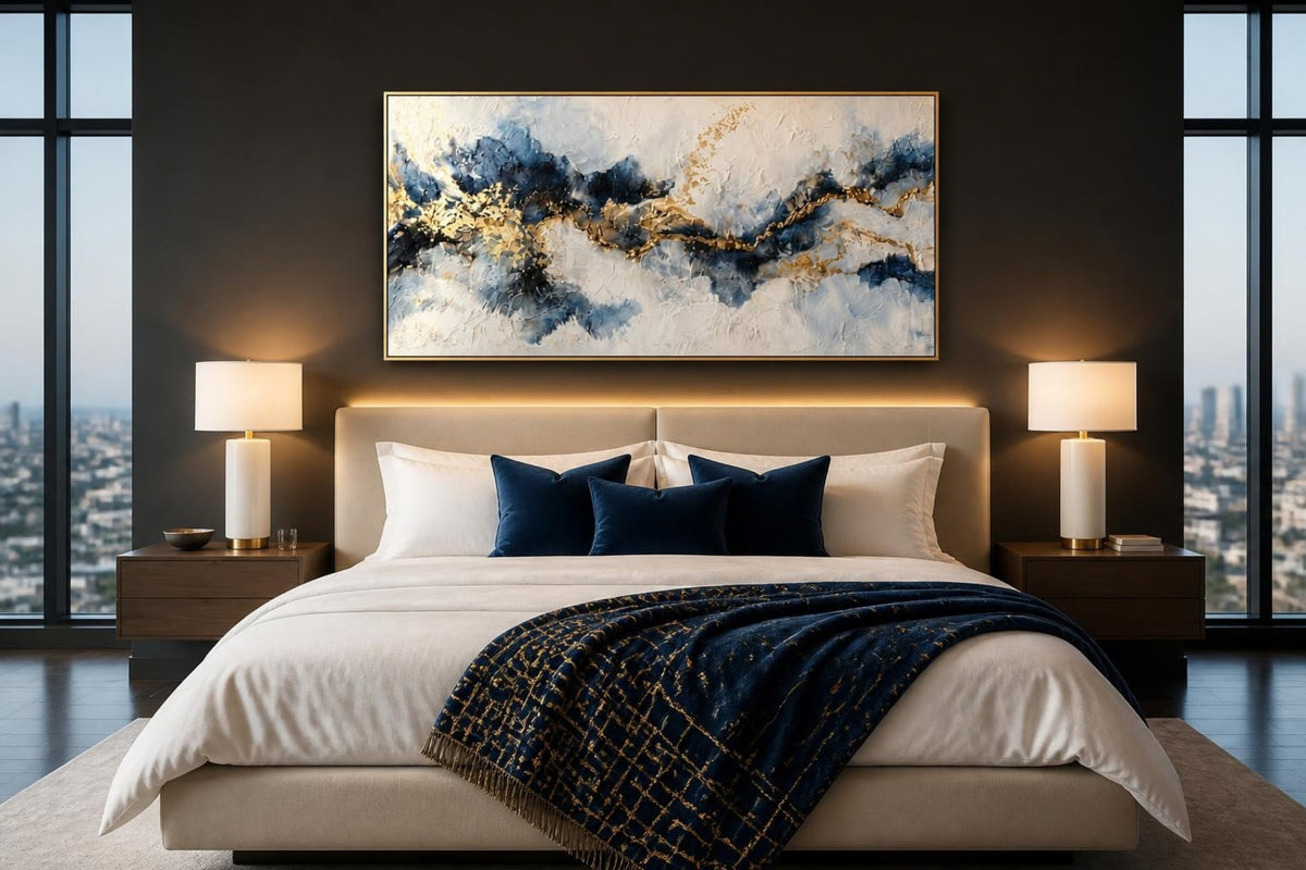 Tableau Abstrait "Éclat Saphir & Or" – Art Moderne et Texturé ( 120 cm X 80 cm )