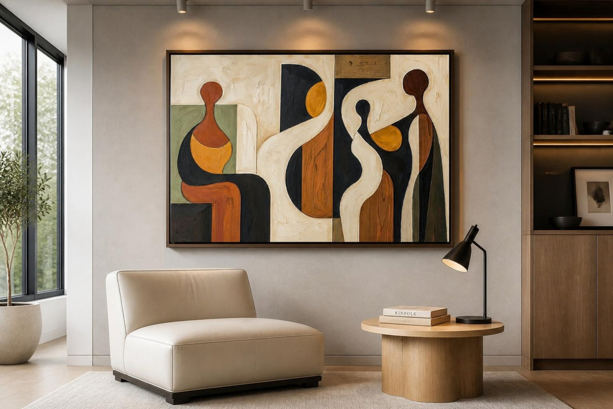 Tableau Abstrait "Harmonie Terrestre" – Art Moderne & Cubisme ( 100 cm X 80 cm )
