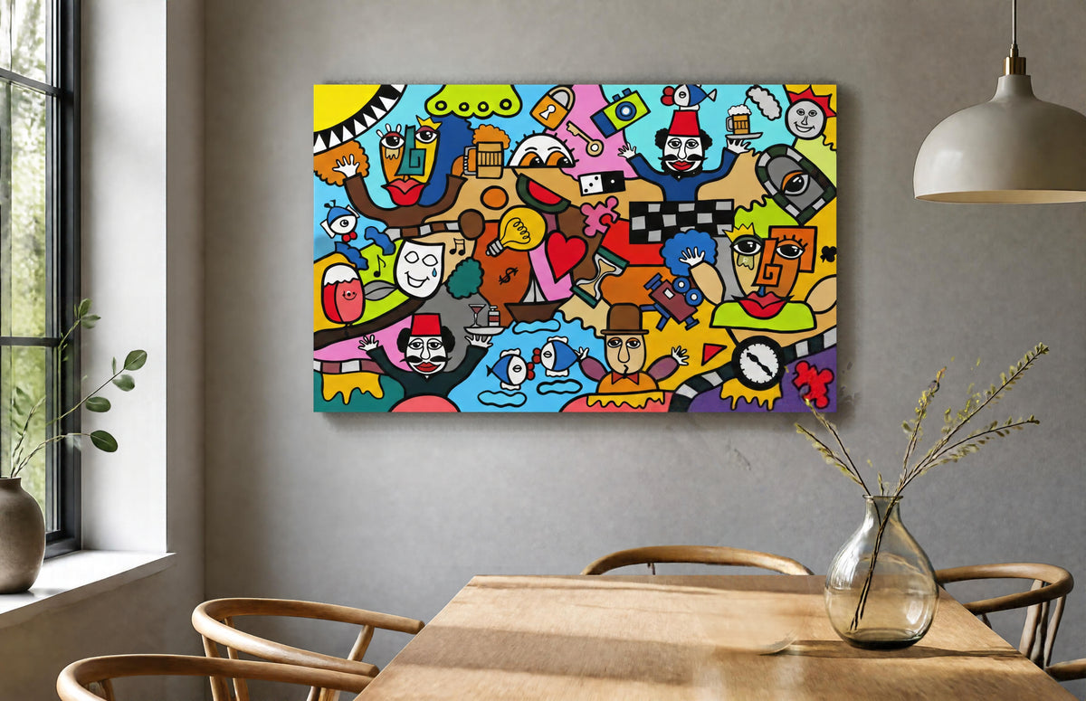 Tableau Néo-Cubiste "Dédale Créatif" – Pop Art & Imagination ( 120 cm X 80 cm )
