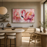 Élégance Rose : Flamant et Pivoine en Mouvement (  120 x 80 cm )