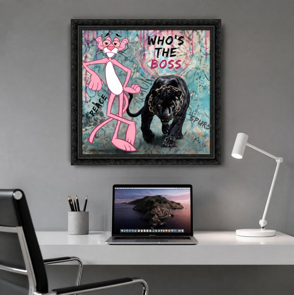 Tableau Pop Art "Who's The Boss" – Panthere Rose et Panthere Noire ( 100 cm X 100 cm )