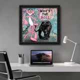 Tableau Pop Art "Who's The Boss" – Panthere Rose et Panthere Noire ( 100 cm X 100 cm )