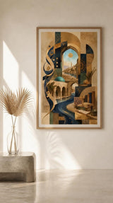 Tableau Décoratif "Sagesse d'Orient" – Calligraphie & Architecture Abstraite ( 100 cm X 60 cm)