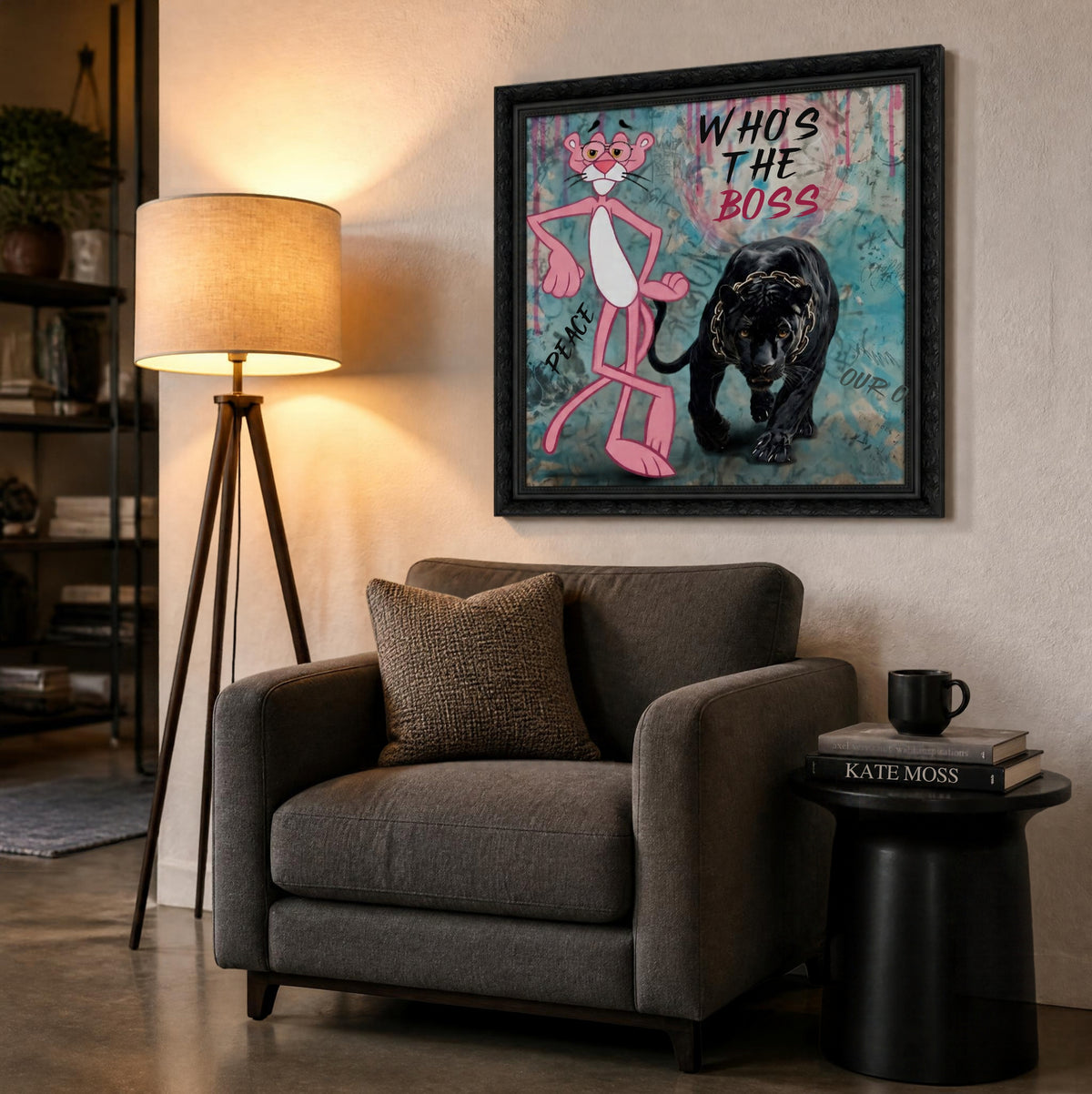 Tableau Pop Art "Who's The Boss" – Panthere Rose et Panthere Noire ( 100 cm X 100 cm )