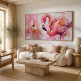 Élégance Rose : Flamant et Pivoine en Mouvement (  120 x 80 cm )