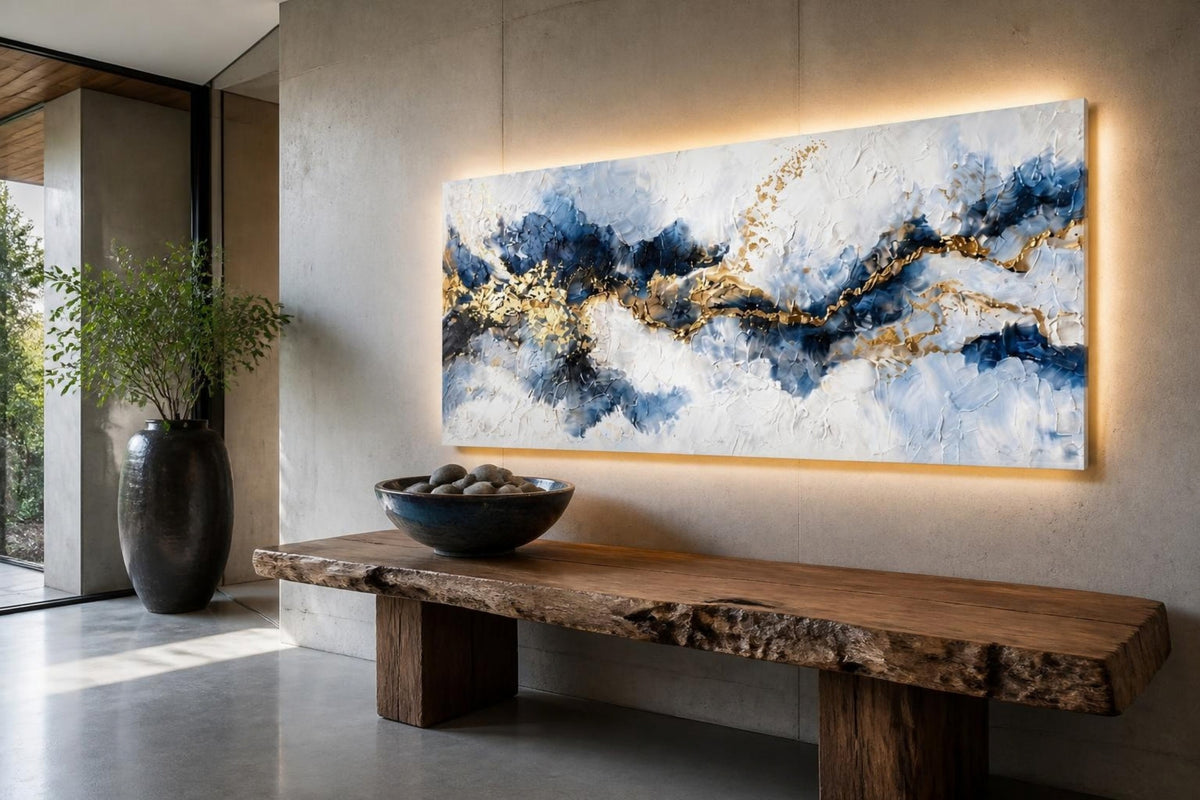 Tableau Abstrait "Éclat Saphir & Or" – Art Moderne et Texturé ( 120 cm X 80 cm )