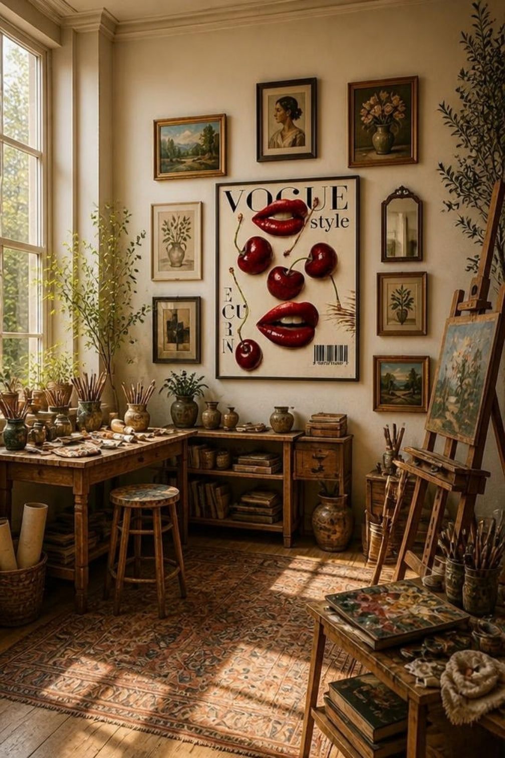 Tableau Décoratif "Vogue Style" – Lèvres Glamour et Cerises Pop Art