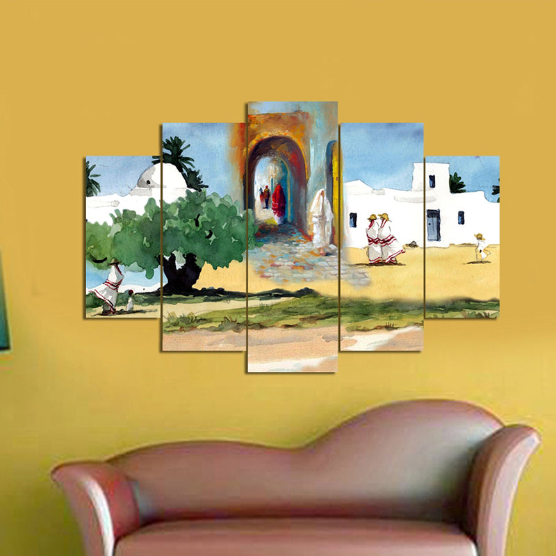 Tableau décoratif 5 pces  - Djerba oliviers - 84 x 130 cm