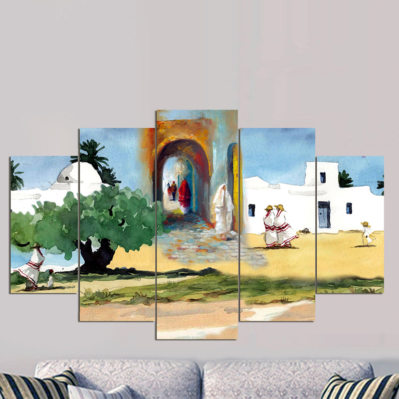 Tableau décoratif 5 pces  - Djerba oliviers - 84 x 130 cm