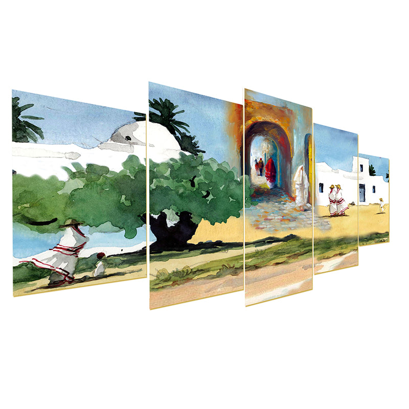 Tableau décoratif 5 pces  - Djerba oliviers - 84 x 130 cm