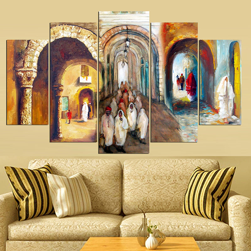 Tableau décoratif 5 pièces - arcs médina - 85 x 140 cm