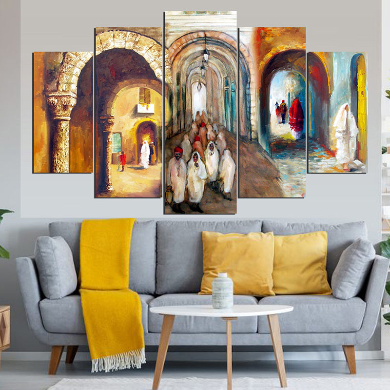 Tableau décoratif 5 pièces - arcs médina - 85 x 140 cm