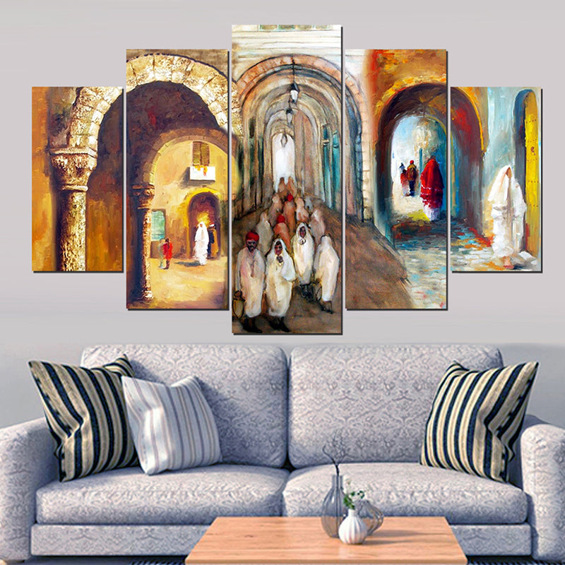 Tableau décoratif 5 pièces - arcs médina - 85 x 140 cm