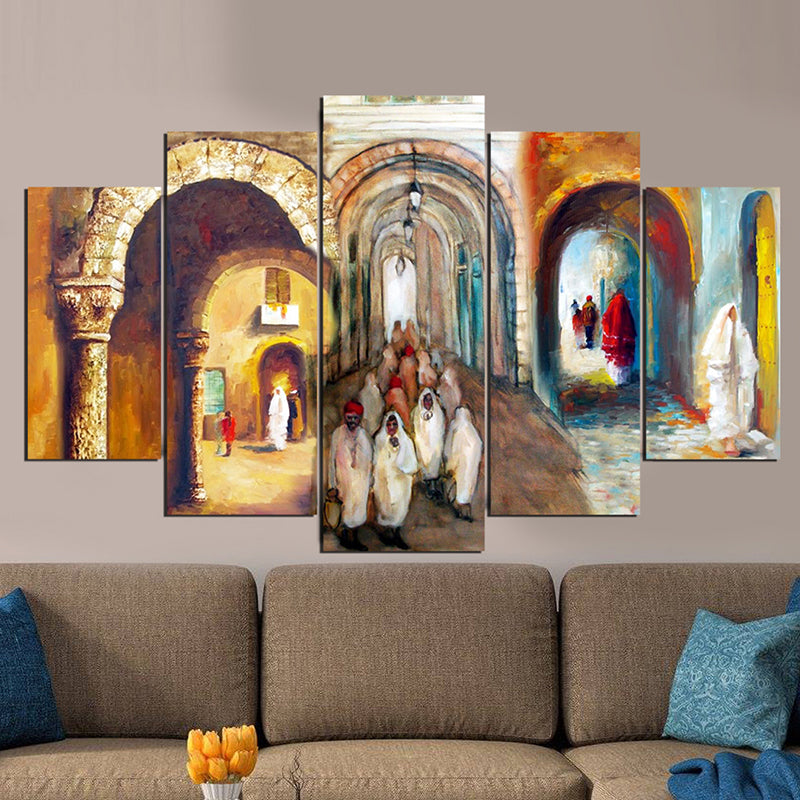 Tableau décoratif 5 pièces - arcs médina - 85 x 140 cm