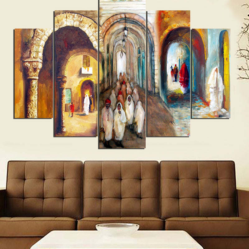 Tableau décoratif 5 pièces - arcs médina - 85 x 140 cm