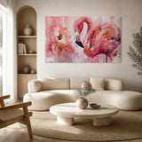Élégance Rose : Flamant et Pivoine en Mouvement (  120 x 80 cm )