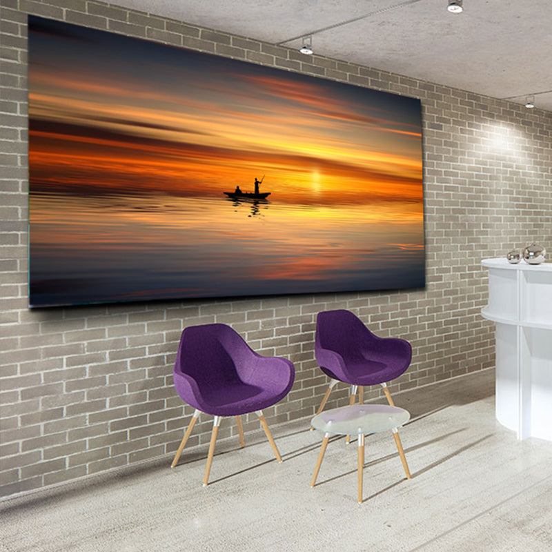 Tableau décoratif bâche - coucher mer bateau - 170 x 75 cm