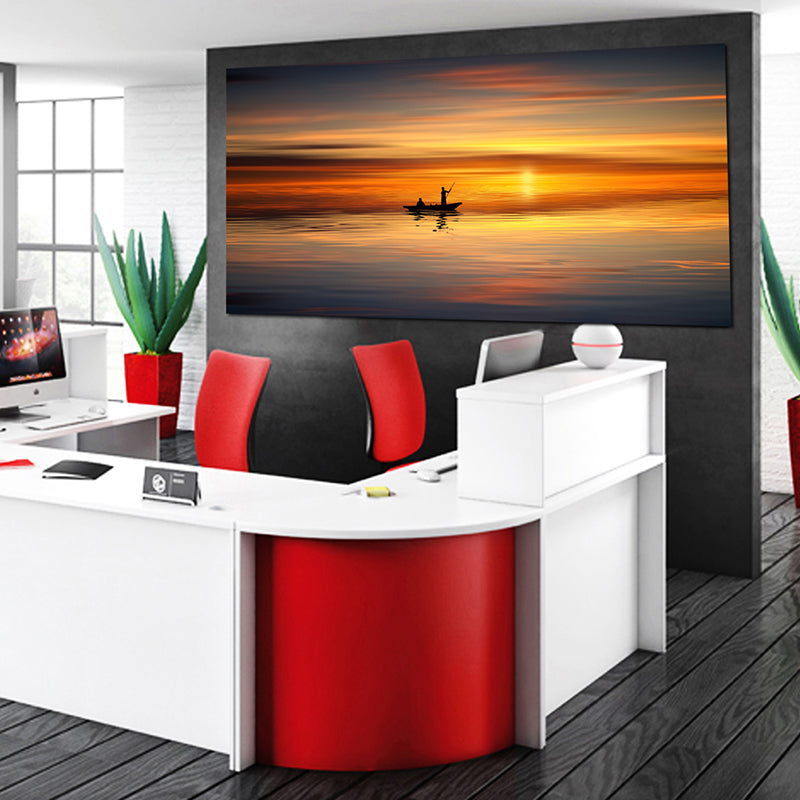 Tableau décoratif bâche - coucher mer bateau - 170 x 75 cm