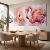Élégance Rose : Flamant et Pivoine en Mouvement (  120 x 80 cm )