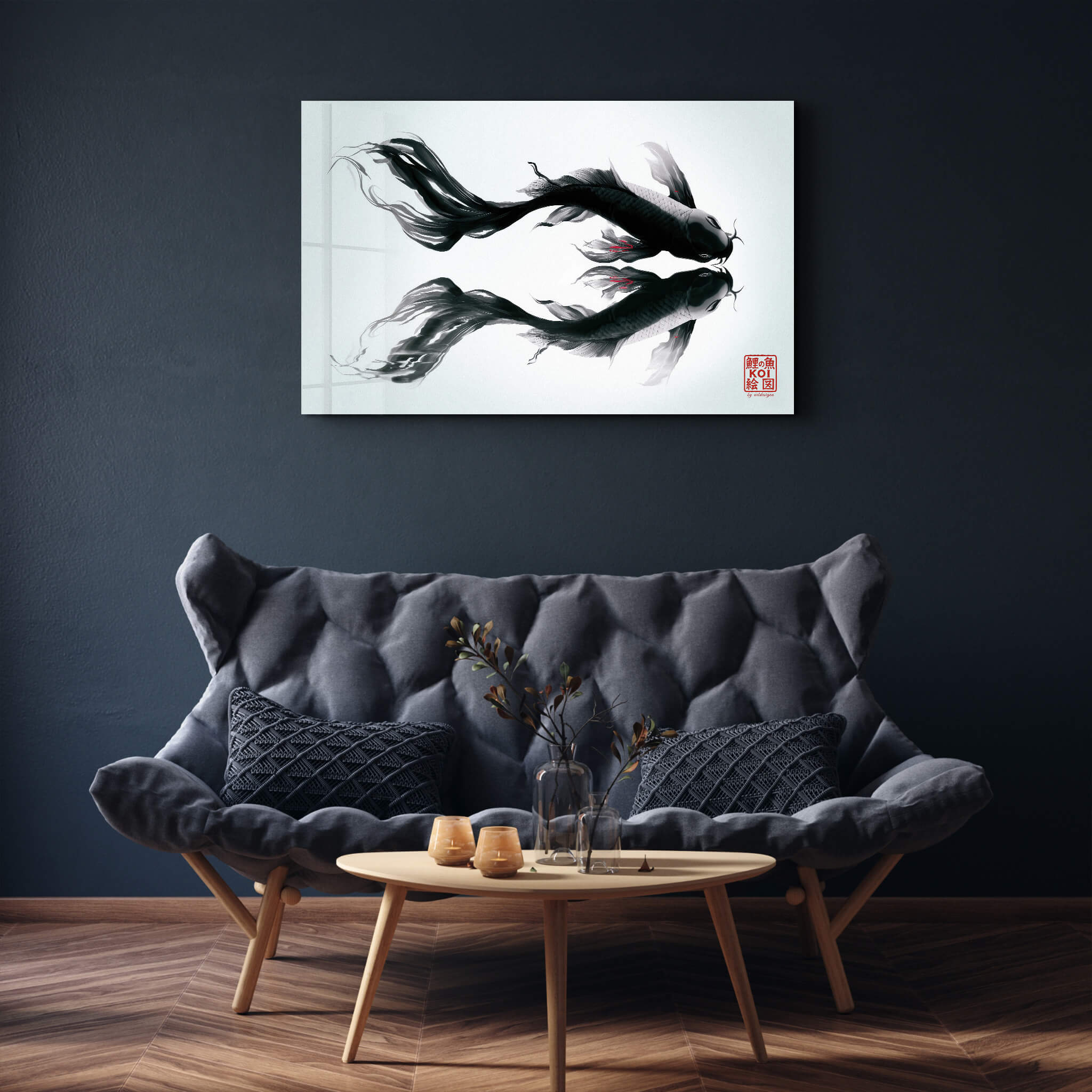 Tableau Japonais KOI – Poissons Noirs Symétriques