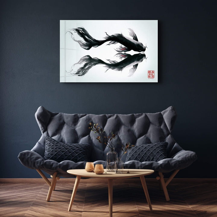 Tableau Japonais KOI – Poissons Noirs Symétriques