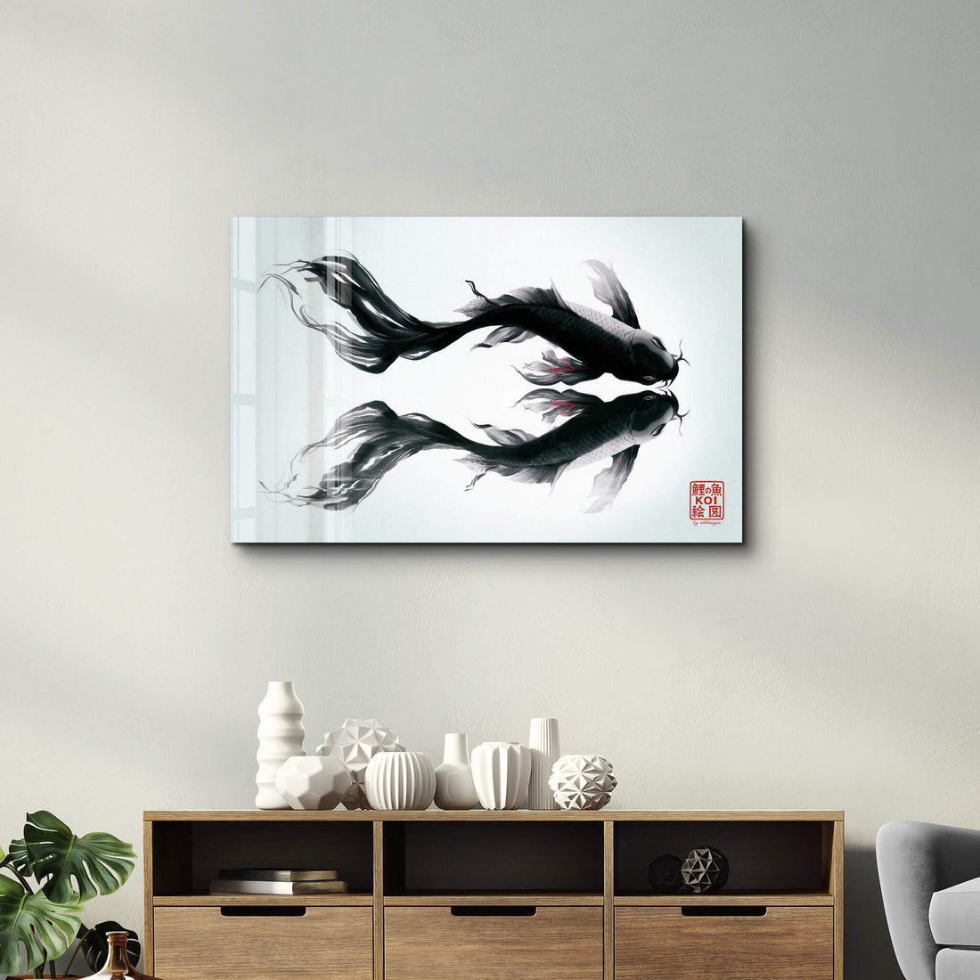 Tableau Japonais KOI – Poissons Noirs Symétriques