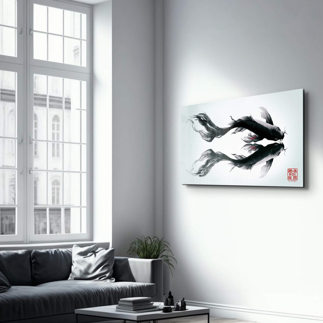 Tableau Japonais KOI – Poissons Noirs Symétriques