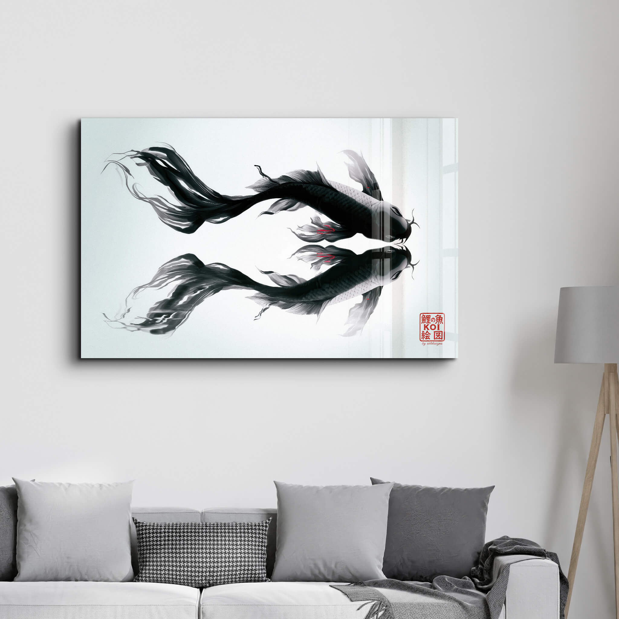Tableau Japonais KOI – Poissons Noirs Symétriques