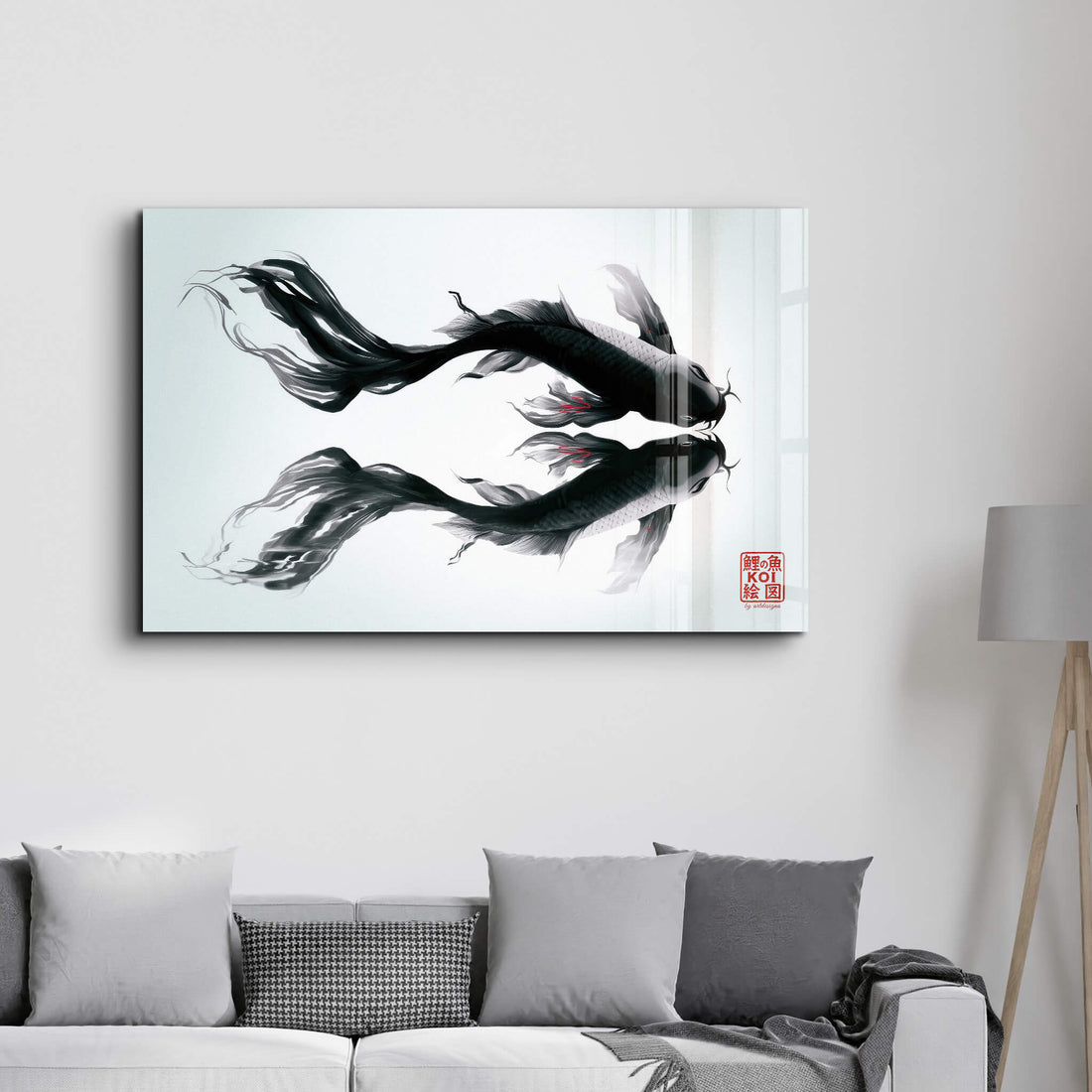 Tableau Japonais KOI – Poissons Noirs Symétriques