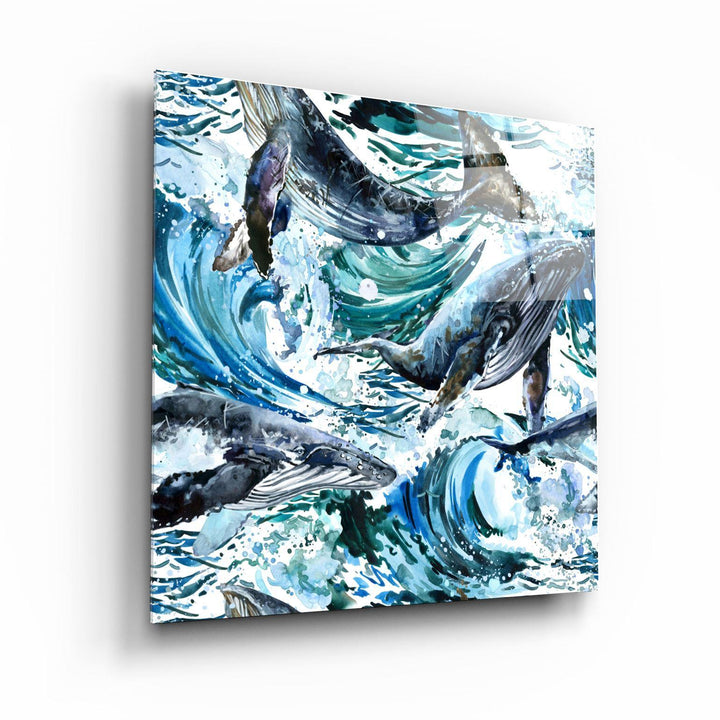 Tableau Mural "Baleines dans les Vagues"