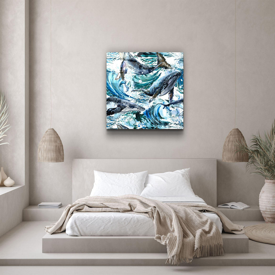 Tableau Mural "Baleines dans les Vagues"