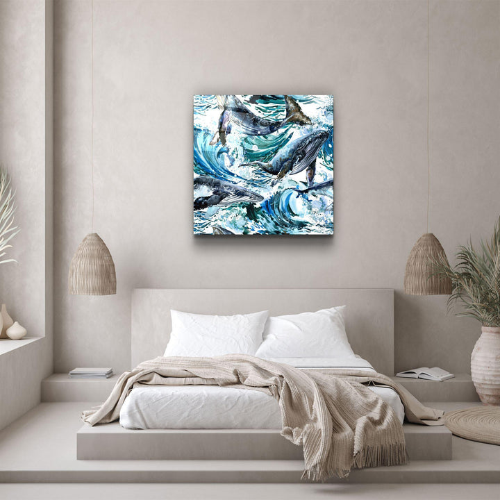 Tableau Mural "Baleines dans les Vagues"