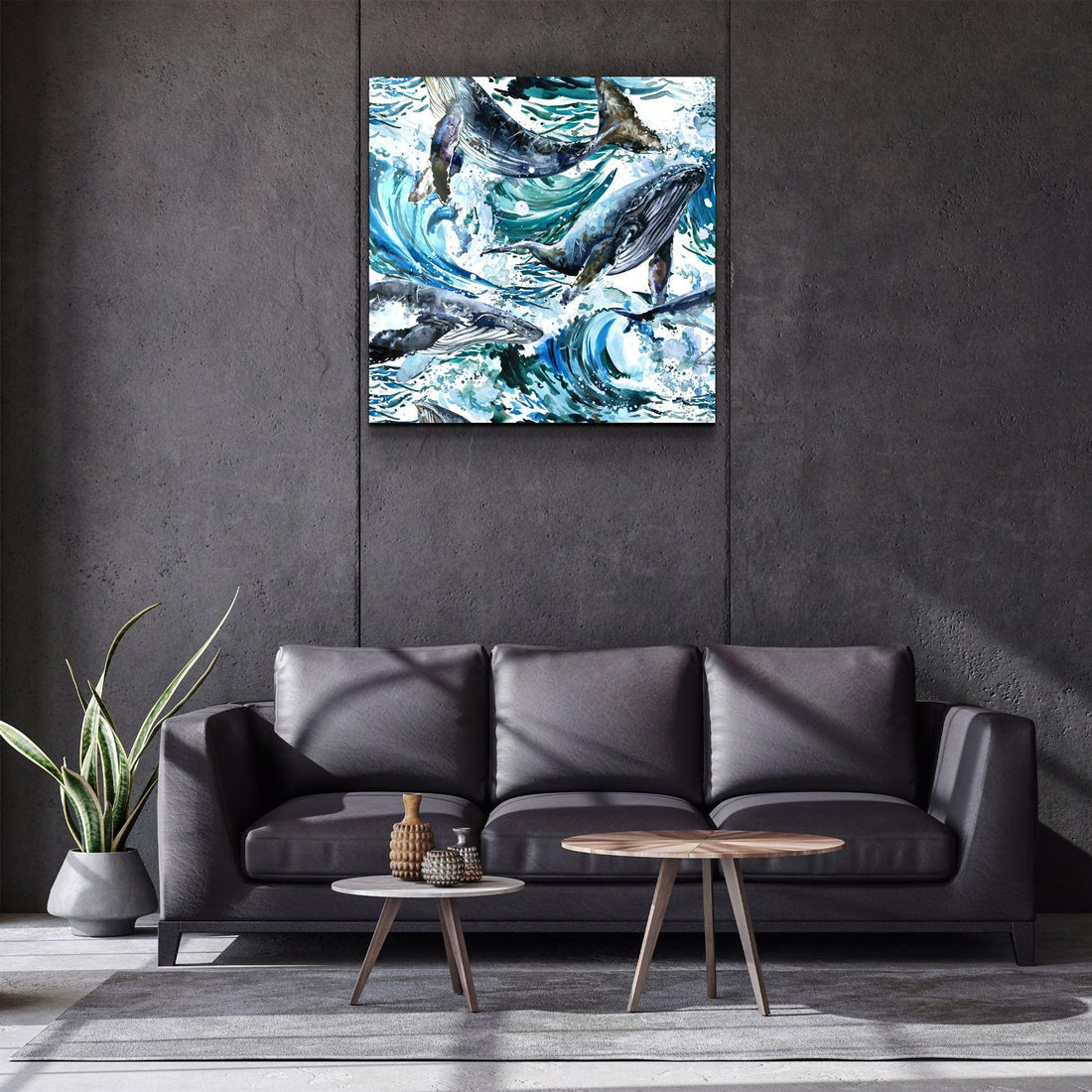 Tableau Mural "Baleines dans les Vagues"