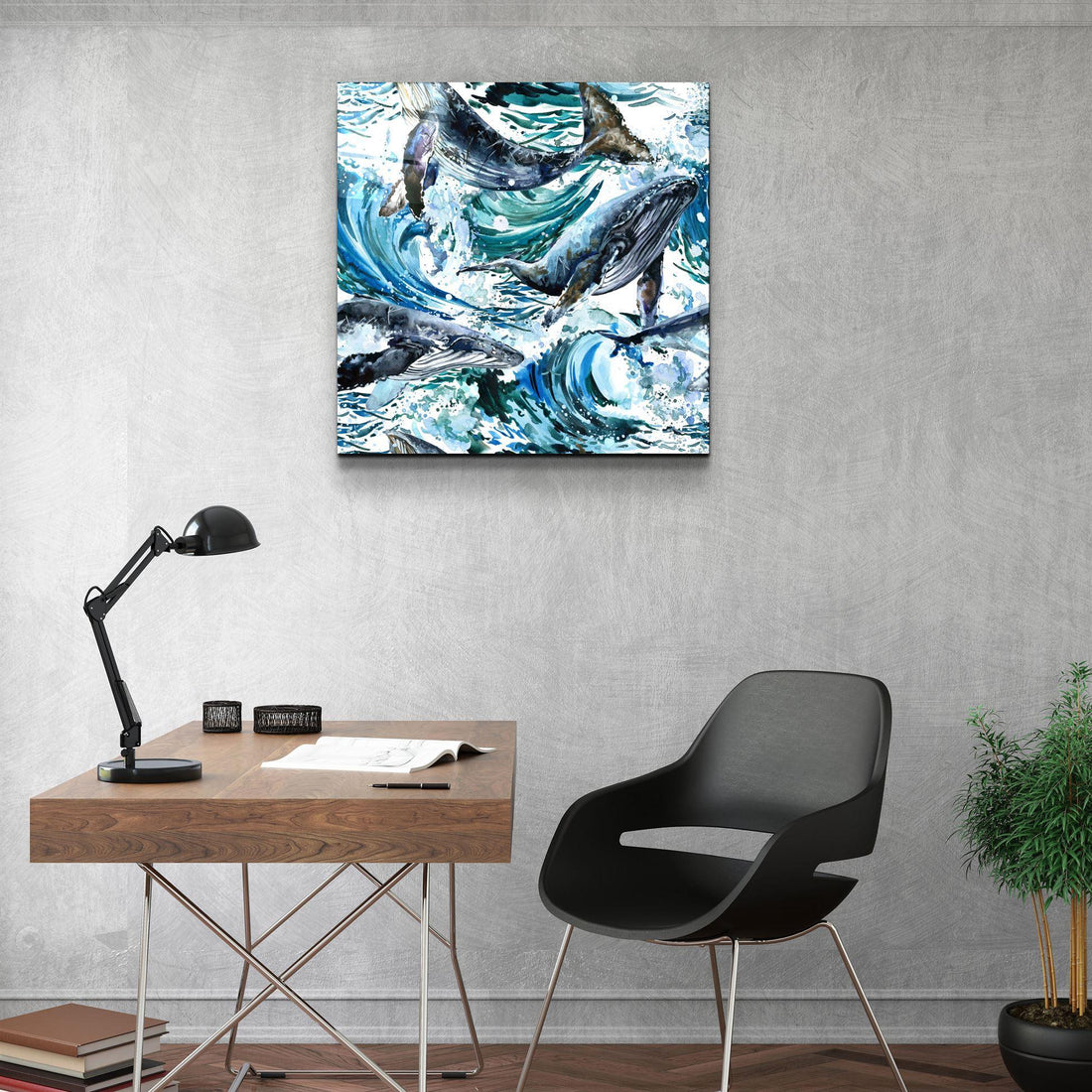 Tableau Mural "Baleines dans les Vagues"