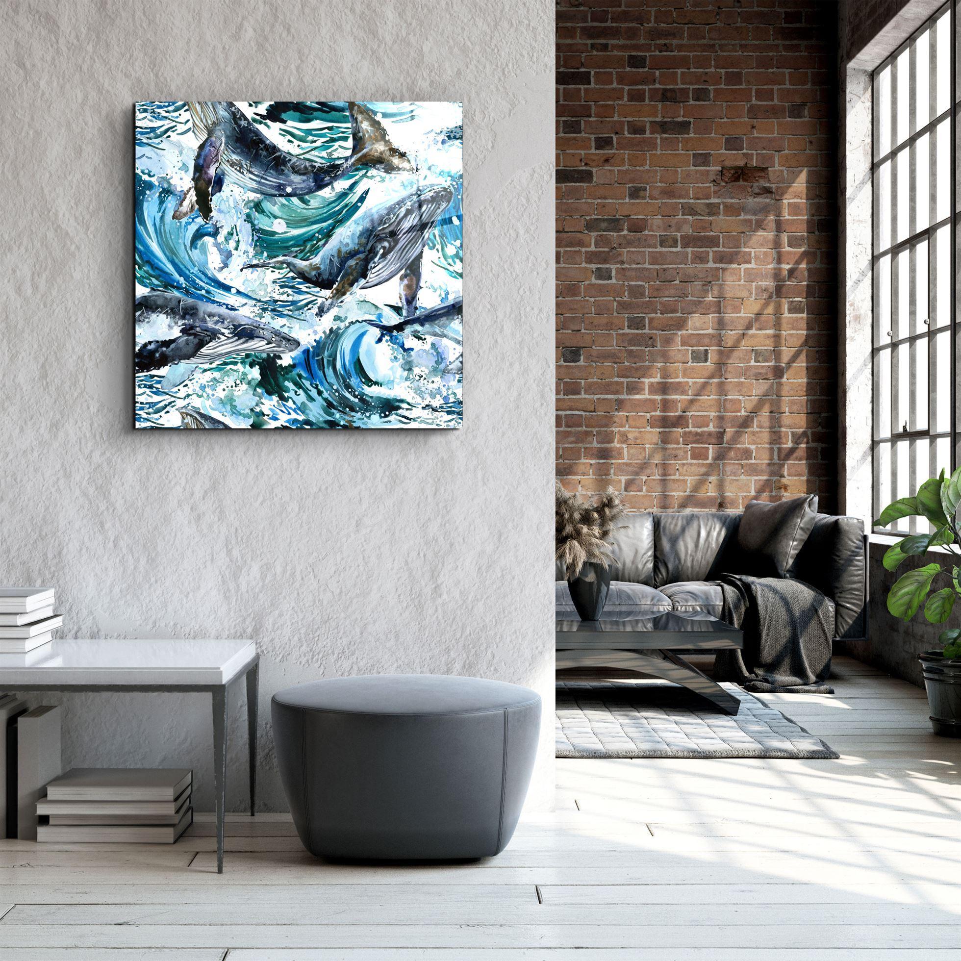 Tableau Mural "Baleines dans les Vagues"