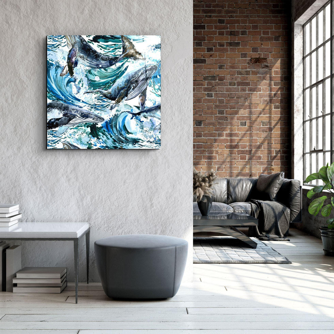Tableau Mural "Baleines dans les Vagues"