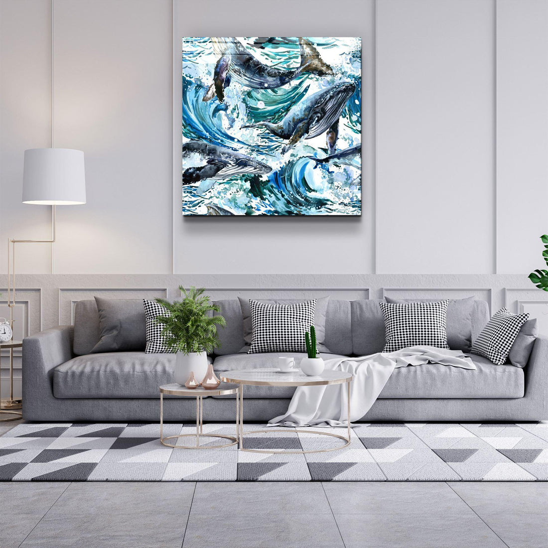 Tableau Mural "Baleines dans les Vagues"