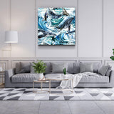 Tableau Mural "Baleines dans les Vagues"